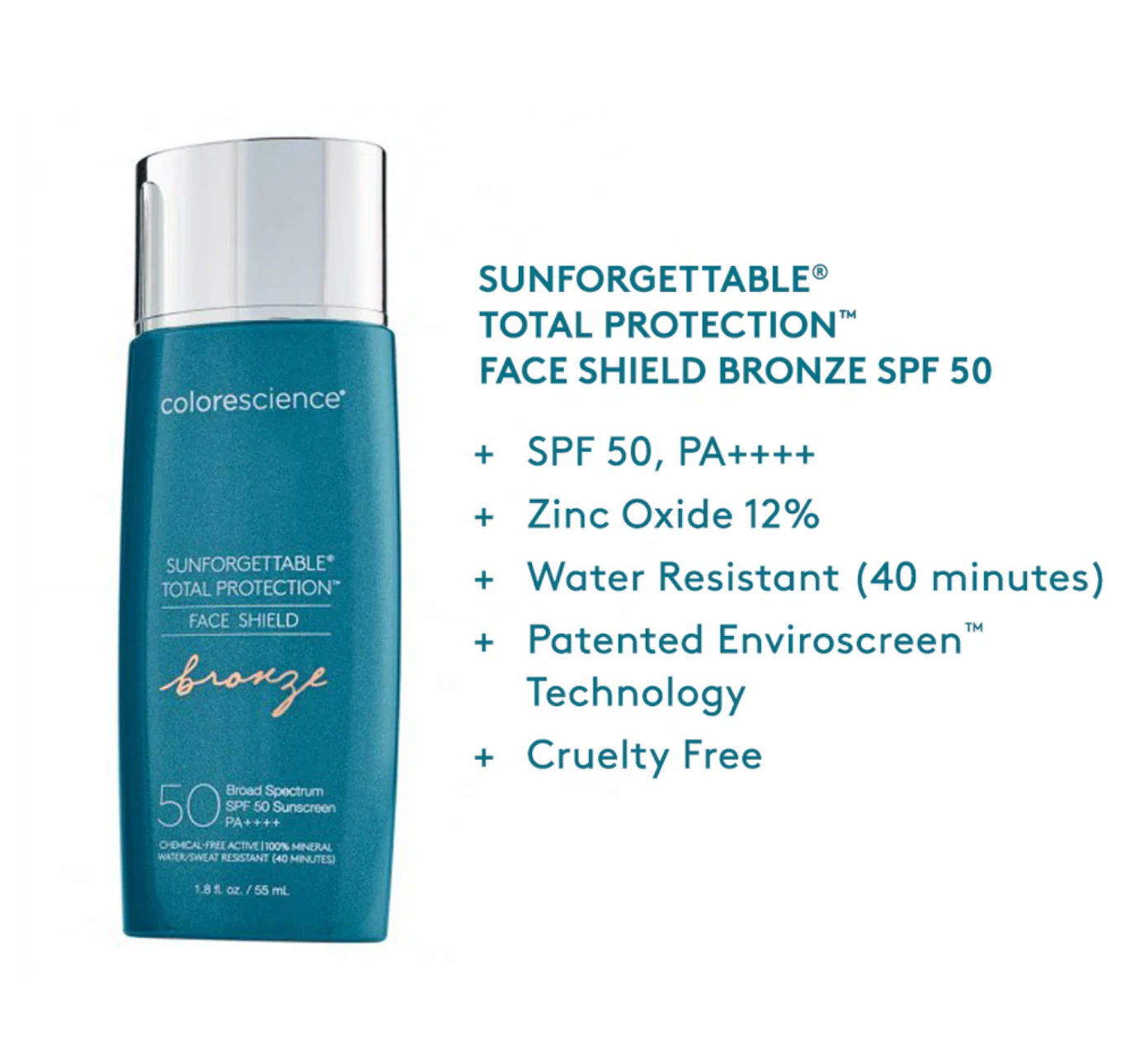 Colorescience Sunforgettable Total Protection Face Shield Bronze SPF 50 on a white background