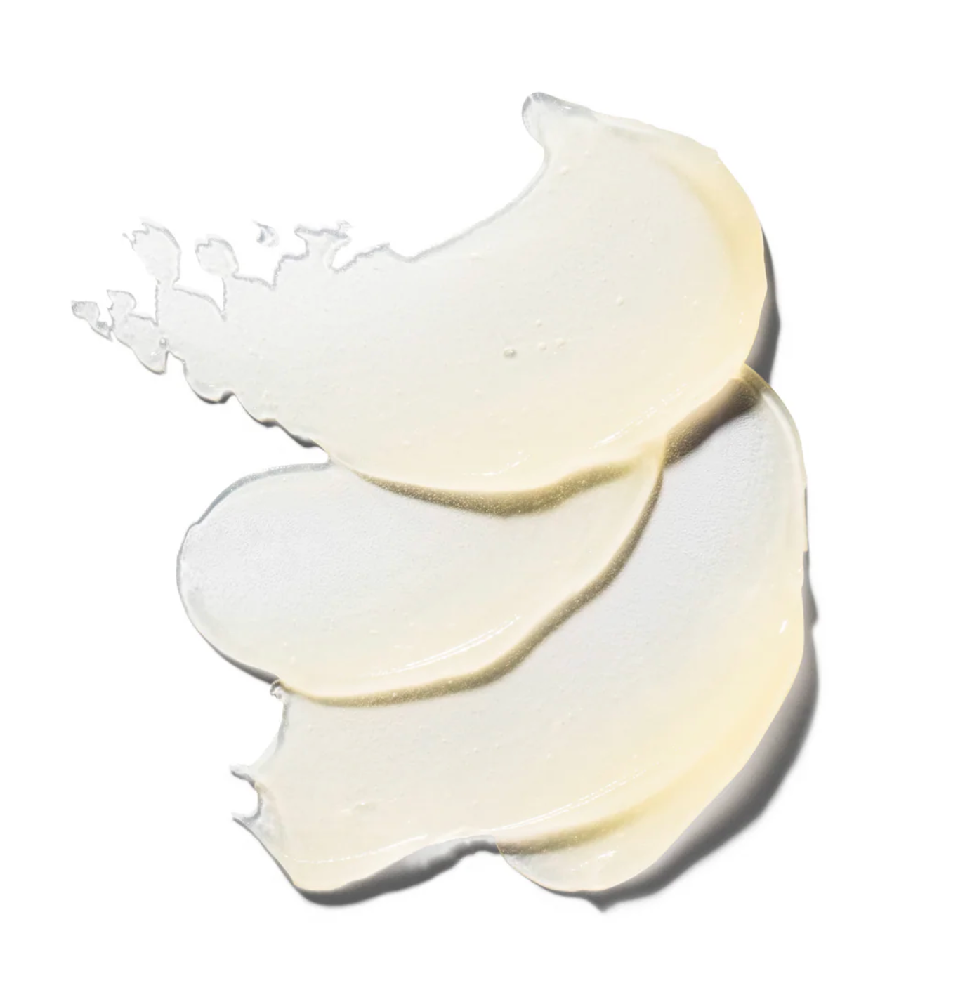 Three slices of white cheese on a white background with a small splash effect.