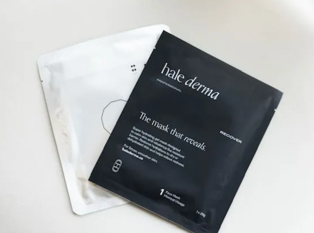 Two skincare mask packets from Hale Derma on a light background